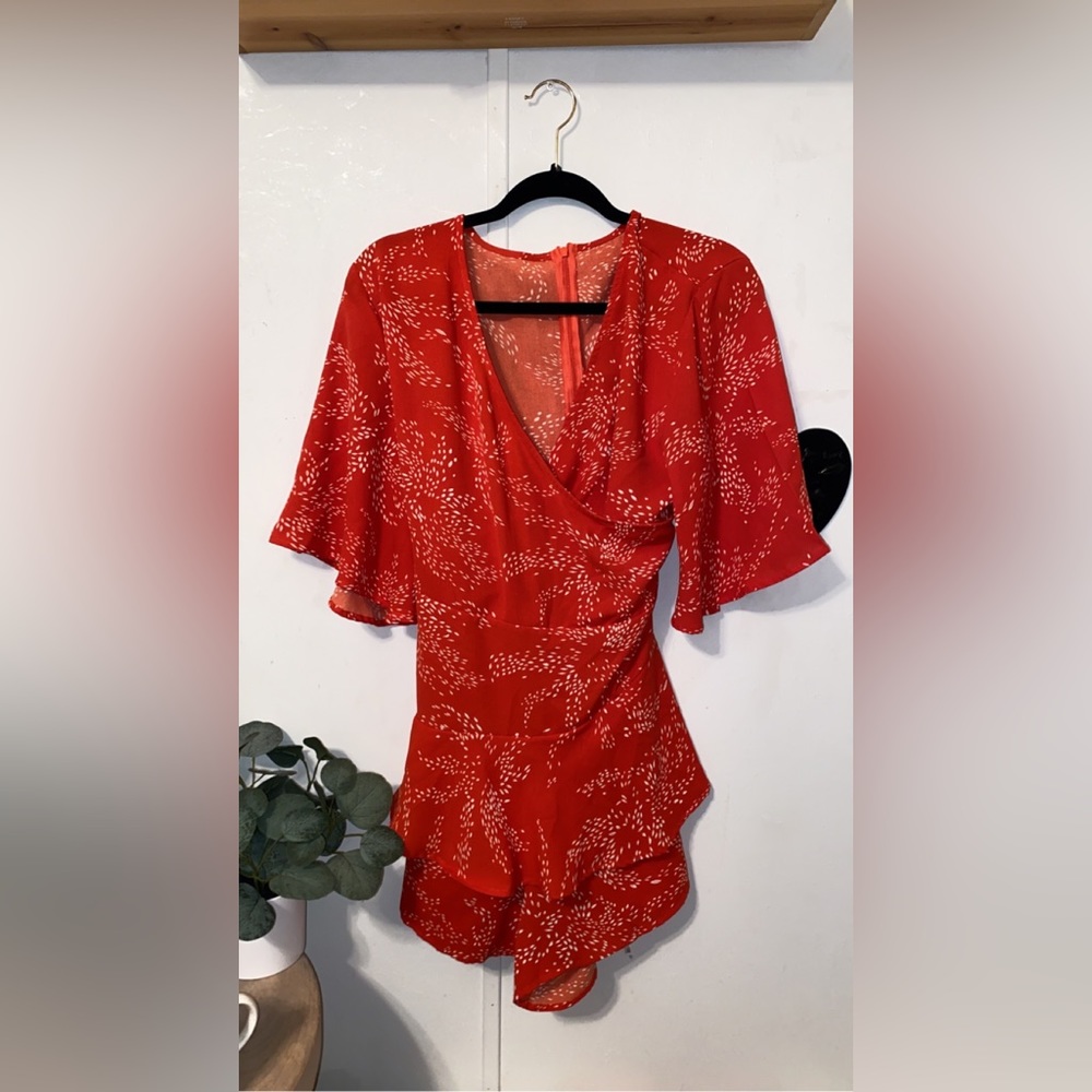 Orange/red short sleeve tie back romper